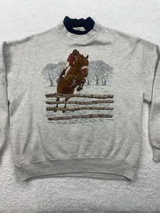 Orvis 90s Animal Print Double Collar Sweatshirt Gray Men's Size M USA Made - Picture 1 of 10