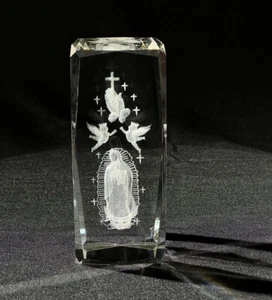 3D-LASER GEÄTZTES KLARES KRISTALLGLAS CHRISTLICHE JUNGFRAU MARIA BETENDE HÄNDE KREUZ - Bild 1 von 12