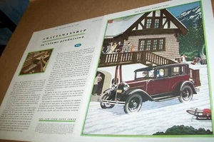 1930 Ford Model A Town Sedan Large-Mag 2P Auto Anzeige - Ankunft in Skihütte - Bild 1 von 1