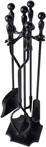 Amagabeli 5 Pcs Fireplace Tools Sets Black Handle Wrought Iron Large  - Picture 1 of 5