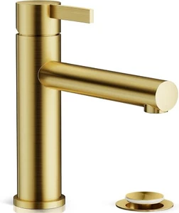 Phiestina Single Hole Brushed Gold Single Handle Bathroom Sink Faucet - Picture 1 of 15