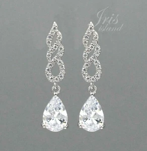 Clear Cubic Zirconia CZ Wedding Tear Drop Dangle Earrings 35 Bridesmaids Gift - Picture 1 of 4