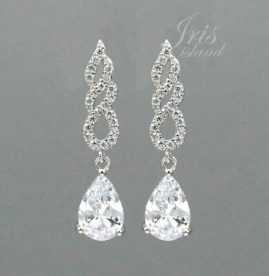 Clear Cubic Zirconia CZ Wedding Tear Drop Dangle Earrings 35 Bridesmaids Gift - Image 1 of 4