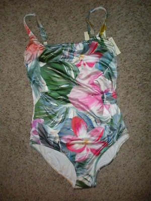 Traje de baño GOTTEX multicolor floral Bora Bora 1 pieza cuello cuadrado estilo talla 12 nuevo con etiquetas Foto 1 de 2