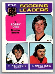 1975-76 Topps - League Leaders #210 Phil Esposito, Bobby Orr, Marcel Dionne - Bild 1 von 2