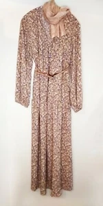Kleid Flower Power, Blumen Print beige, apricot blau, Gr.L 40/42, süß, Trend - Bild 1 von 2