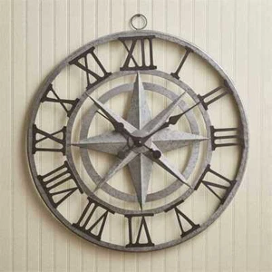 Compass Iron & Glass Wall Clock By Park Designs.  - Picture 1 of 1