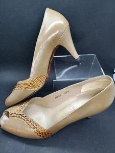 VINTAGE 80s Florsheim Peep toe Snakeskin Leather Womens Pumps Heels Shoes 6.5B - Picture 1 of 10