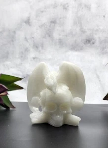 White Jade Crystal Skull And Dragon, Gothic Dragon, Hand-Carved Skull Decor - Picture 1 of 11