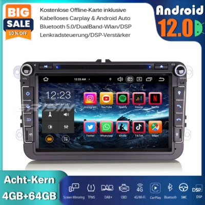 64GB Android 12 DAB+ Autoradio GPS Für VW Passat Polo Golf 5/6 Tiguan Caddy Seat - Bild 1 von 4