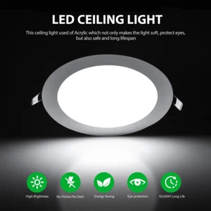 LED Ceiling Down Light Round 12W Ultra-Thin Oyster Lamp Modern Cool White - Picture 1 of 8