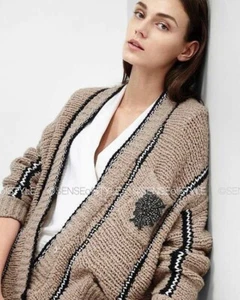 BRUNELLO CUCINELLI Women's Cardigan Top Sweater Crystals Monili Striped Size M - Picture 1 of 11
