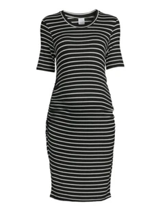 Time and Tru Maternity Short Sleeve Striped Dress Size S Scoop Neck Side Ruching - Picture 1 of 4