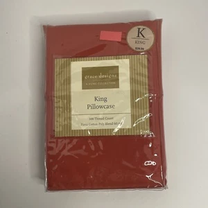 Set of 2 Grace Designs King Pillowcases 300 Count Cotton/Poly Blend Mineral Red - Picture 1 of 2