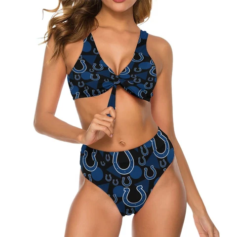 2pcs Indianapolis Colts Womens Bow Tie Bikini Printed Swimsuit, with Chest Pad Cover
