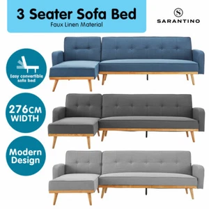 3 Seater Sarantino M2570 Linen Fabric Sofa Bed Lounge Couch Modular Furniture - Picture 1 of 12