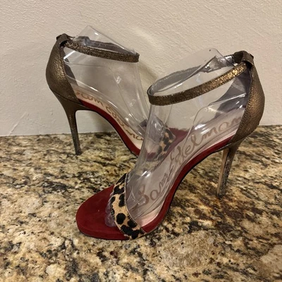 Zapatos de tacón Sam Edelman Eleanor estampado animal talla 8 M rojo dorado con correa al tobillo Foto 1 de 4