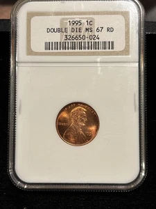 1995 Double Die Obverse Lincoln Cent --- MS-67 RED NGC Graded Coin -- Old Holder - Picture 1 of 19
