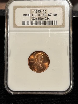 1995 Double Die Obverse Lincoln Cent --- MS-67 RED NGC Graded Coin -- Old Holder - Image 1 of 4
