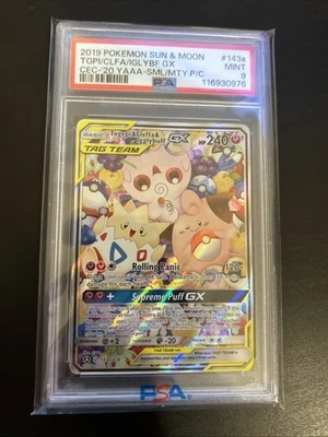 PSA 9 MINT Togepi & Cleffa & Igglybuff GX 143A/236 Alternate Art Pokemon Card - Image 1 of 2