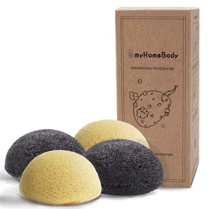 myHomeBody Natural Konjac Face Washing Sponge Set 4 (2 Yellow + 2 Charcoal Gray) - Bild 1 von 6