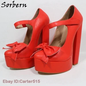 Zapatos de salón Mary Janes súper altos para mujer rojos mate personalizados talla grande 20 cm - Imagen 1 de 9