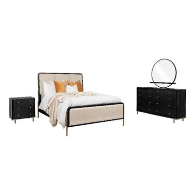 Coaster Arini 4-Piece Wood California King Bedroom Set in Cream and Black - Image 1 of 4