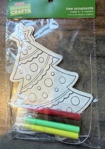Christmas Crafts Make Your Own Ornament - Christmas Tree 2 Pack- Markers- Wooden - Picture 1 of 2