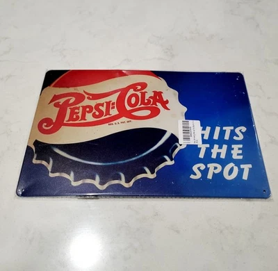 Pepsi-Cola Hits The Spot 12x8 Metal Tin Sign Rustic Retro Drink Ad NEW Repro - Image 1 of 2