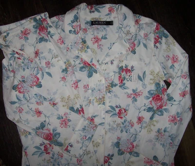 NWT Ralph Lauren Ivory/Blue/Pink FLORAL JERSEY SOFT KNIT Pajama Set Women's XL - Image 1 of 4