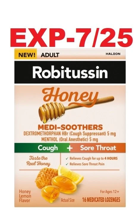 Pastilha Robitussin Medi-Soothers, 16 CT, Mel Limão VEJA FOTO PARA DATA - Imagem 1 de 1