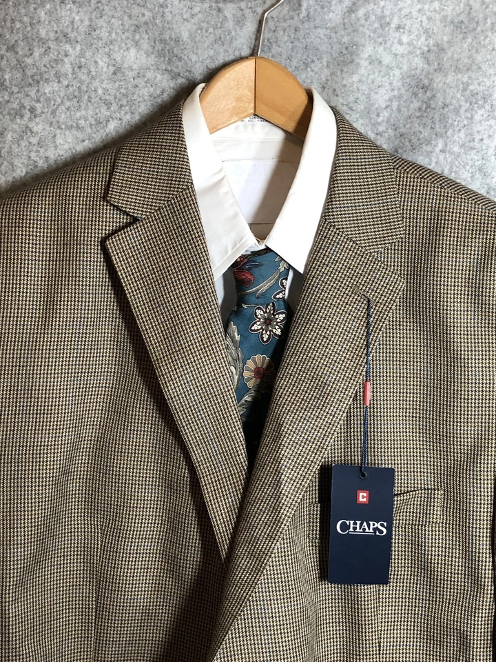 Chaps Blazer Para Hombres 48R Marrón Azul Pata de Gallo Cosby Abrigo Deportivo Chaqueta 2 Botones Foto 1 de 4