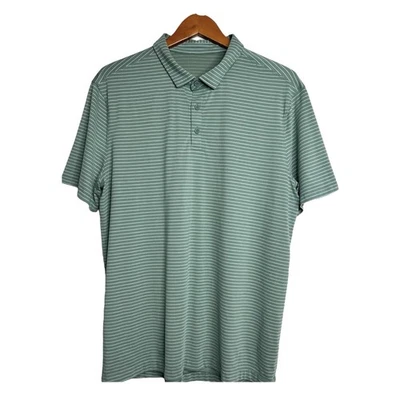 Спортивная рубашка Lululemon Evolution Polo XL зеленая в полоску приталенная с коротким рукавом - Изображение 1 из 4