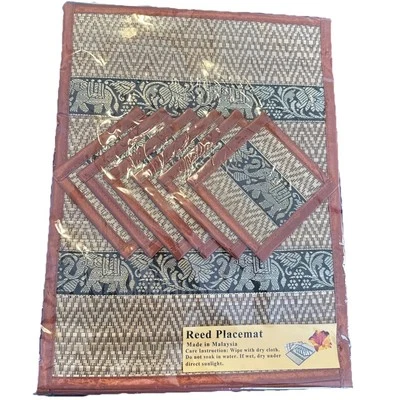 Reed & Silk Dining Table Placemat & Coaster Set of 6 Elephants Bohemian NEW - Image 1 of 4