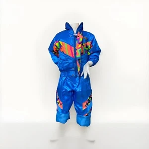 Vintage 80s 90s Retro Skianzug skihose skijacke Neon Blau Kinder 98 104 Unisex - Bild 1 von 17