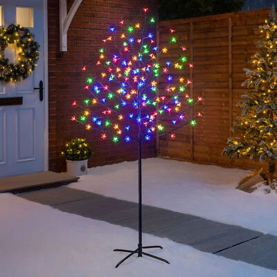 CHRISTOW Cherry Blossom LED Christmas Tree Pre Lit Xmas Decoration Indoor Outdoor 5ft