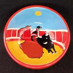 España Sevilla Toro de Lucha Metador Rojo Pintado a Mano Pequeño Cuenco - Imagen 1 de 7