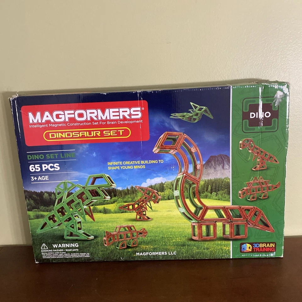 RARE Magformers 64 pc Dinosaur Dino Magnetic STEM Kids Toy Set Missing 1 Square - Image 1 of 4