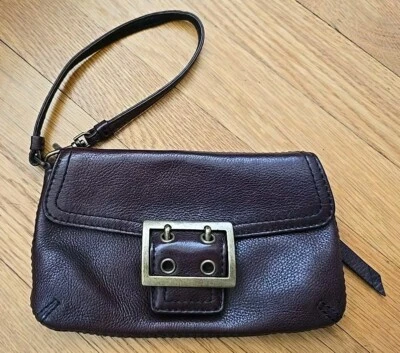 BANANA REPUBLIC Dark Brown Leather Wristlet Snap Closure Buckle Strap Purse NEW - Image 1 of 4