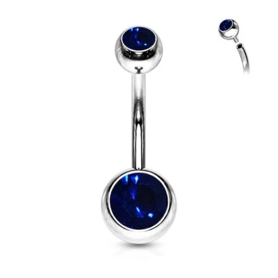 1 Ct Round Blue Sapphire Lab-Created Belly Button Ring 14 Gauge Stainless Steel - Image 1 of 4