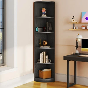 5 Tier Corner Bookshelf Wooden Bookcase Rack Display Storage Freestanding Home - Picture 1 of 19