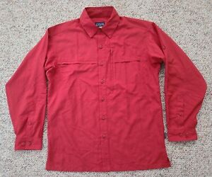 Patagonia Men's Fly Fishing Shirt Long Sleeve Size Small S Color Red Fly Fish