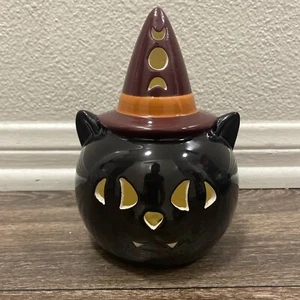 Target Bullseye Playground Halloween Light Up Ceramic Black Cat With Witch Hat - Picture 1 of 9