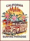 California Malibu Surfing Paradise Retro United States Travel Art Poster Print