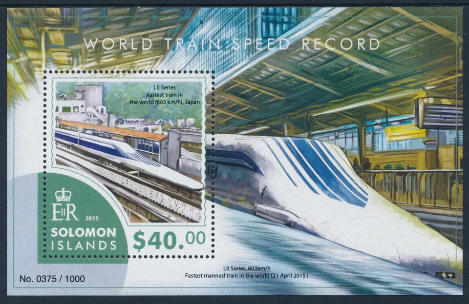 Mini hoja de récord de velocidad de tren mundial de las Islas Salomón 2015 (40 dólares) fina como nueva casi nueva Foto 1 de 1