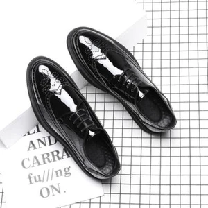 Zapatos de vestir británicos con puntera puntiaguda de negocios con cordones brogue para boda punta de ala para hombre - Imagen 1 de 12