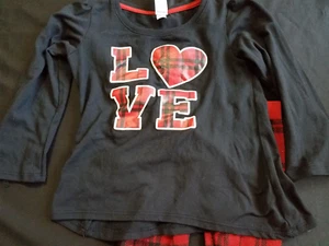 Girls Outfit - Sz 4, Healthtex, Black, Red, Plaid, Love, Leggings, Long sleeve T - Picture 1 of 10