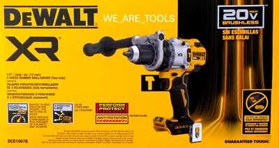 DeWALT DCD1007B 20V Cordless 3-Speed Brushless Hammer Drill Driver 20 Volt XR