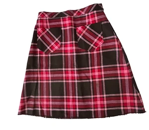 Early 1970s Vintage Girl's Pink & Brown Plaid Skirt Year 6/7- see sizing below - Picture 1 of 6