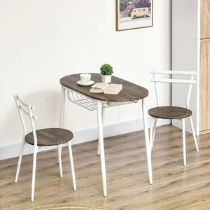 Small Kitchen Table 2 Chairs Set Oval Compact with Mesh Shelf White Dining Unit - Picture 1 of 9